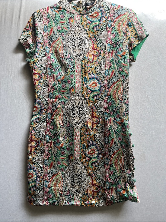 Asia.a Dresses & Skirts - Asia.a 100% Silk Mandarin Collar Paisley Mini Dress Cheongsam Style S